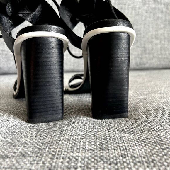 EUC Sol Sana Chuck II Heels Black Leather Strappy Block Sandals Size 38 US 7.5/8 - Picture 5 of 15